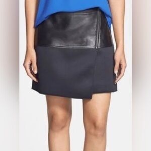 Women's Halogen Black Semi Leather Front Zip Asymmetrical Skirt